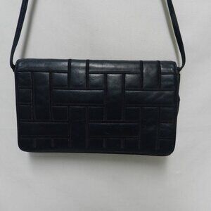 Anne Klein Calderon Vintage Quilted Leather Embroider Shoulder Bag Purse Clutch